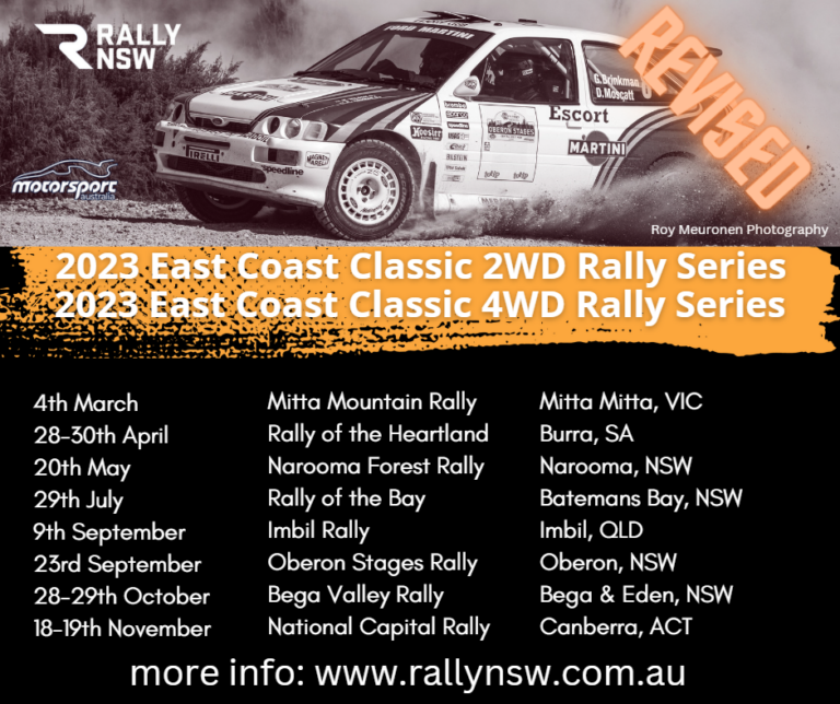 Revised 2023 Rally Calendar Rally NSW