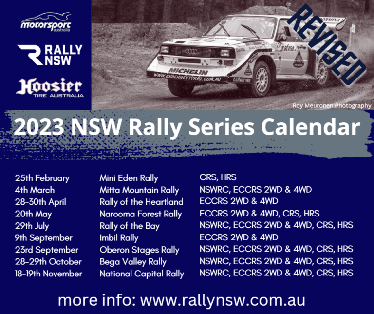 Revised 2023 Rally Calendar Rally NSW